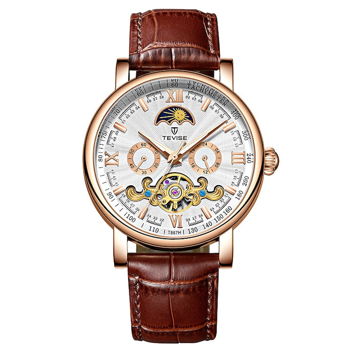 Ceas barbatesc mecanic Tevise® T867H, Maro