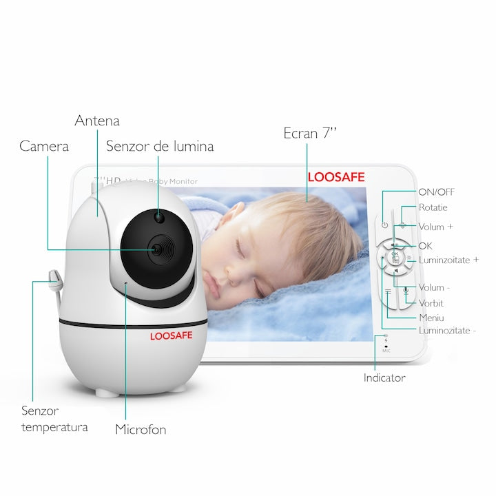 Baby Monitor WIFI Loosafe® SM70 PTZ, 7 inch HD