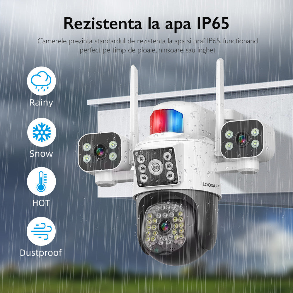 Camera de Supraveghere Cvadrupla Wireless CCTV Loosafe® QuadView Sentinel, Negru