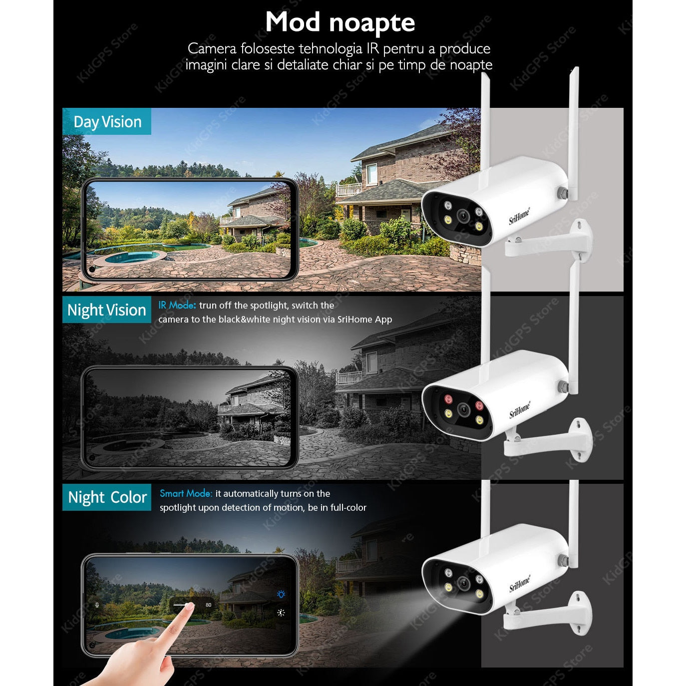 Camera de supraveghere 4MP, WIFI SriHome™ SH037 Pro interior/exterior