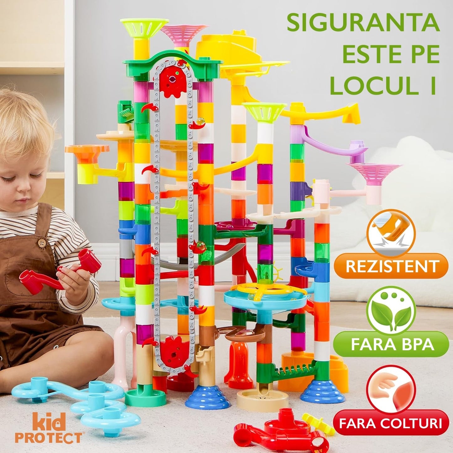 Set de Constructie cu Bile de Sticla Kidprotect® Marble SphereCraft, 236 de Piese