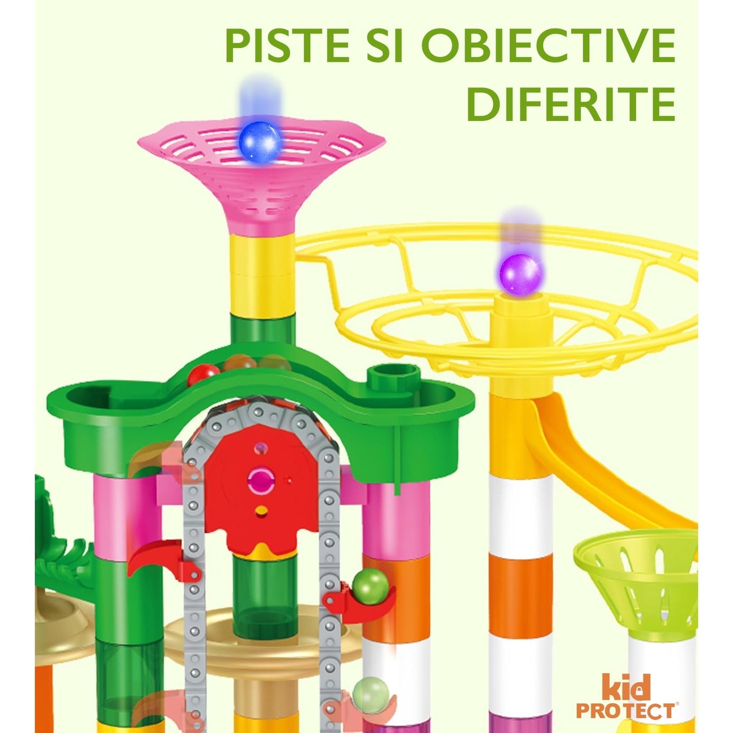 Set de Constructie cu Bile de Sticla Kidprotect® Marble SphereCraft, 236 de Piese