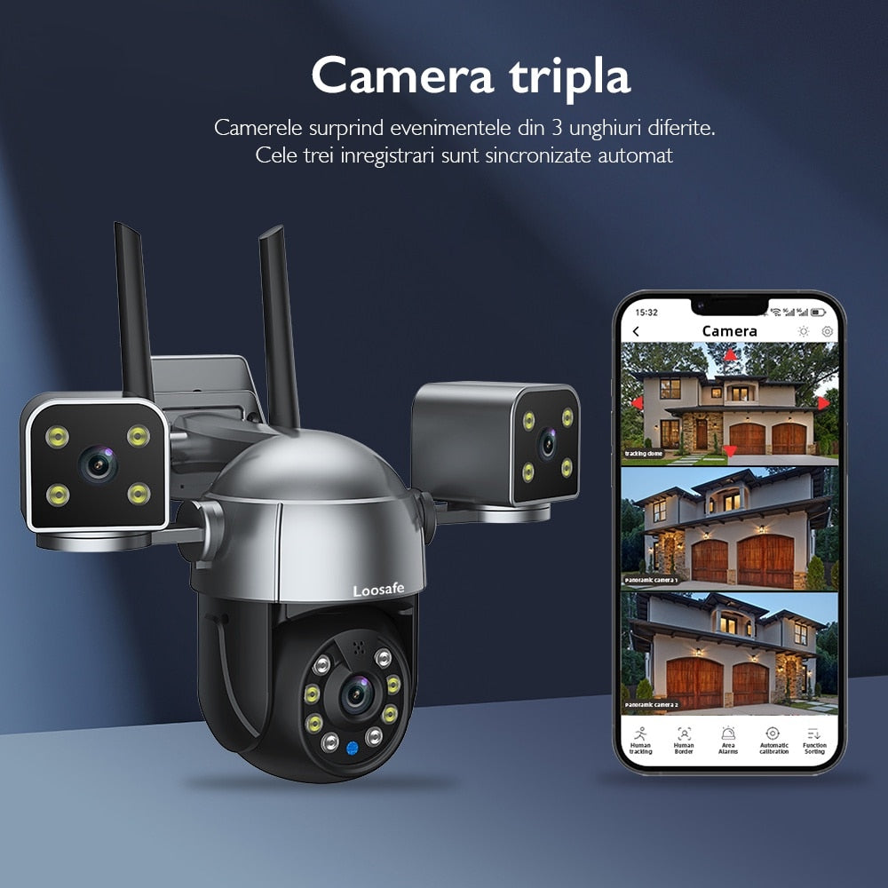 Camera De Supraveghere Video CCTV Tripla WIFI Loosafe® TriShield Cam