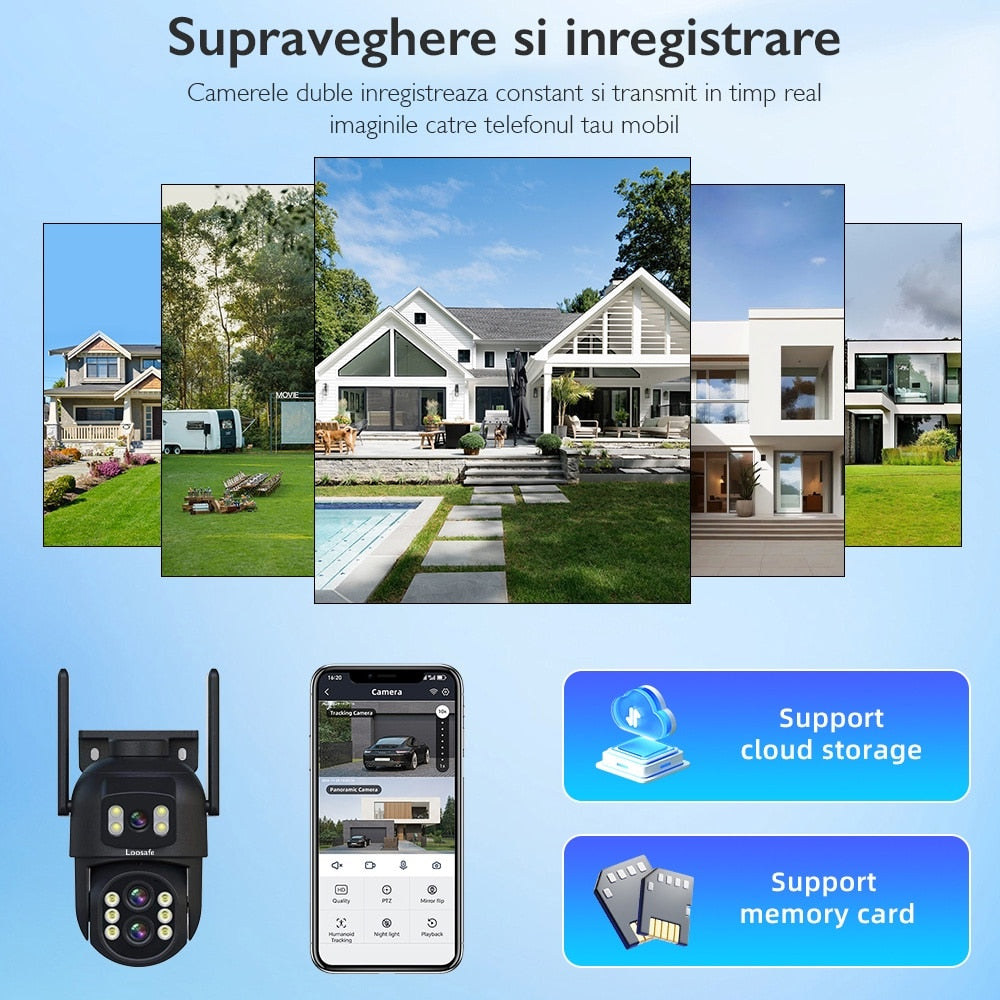 Camera De Supraveghere Video CCTV Tripla WIFI Loosafe® ZoomDuo Pro