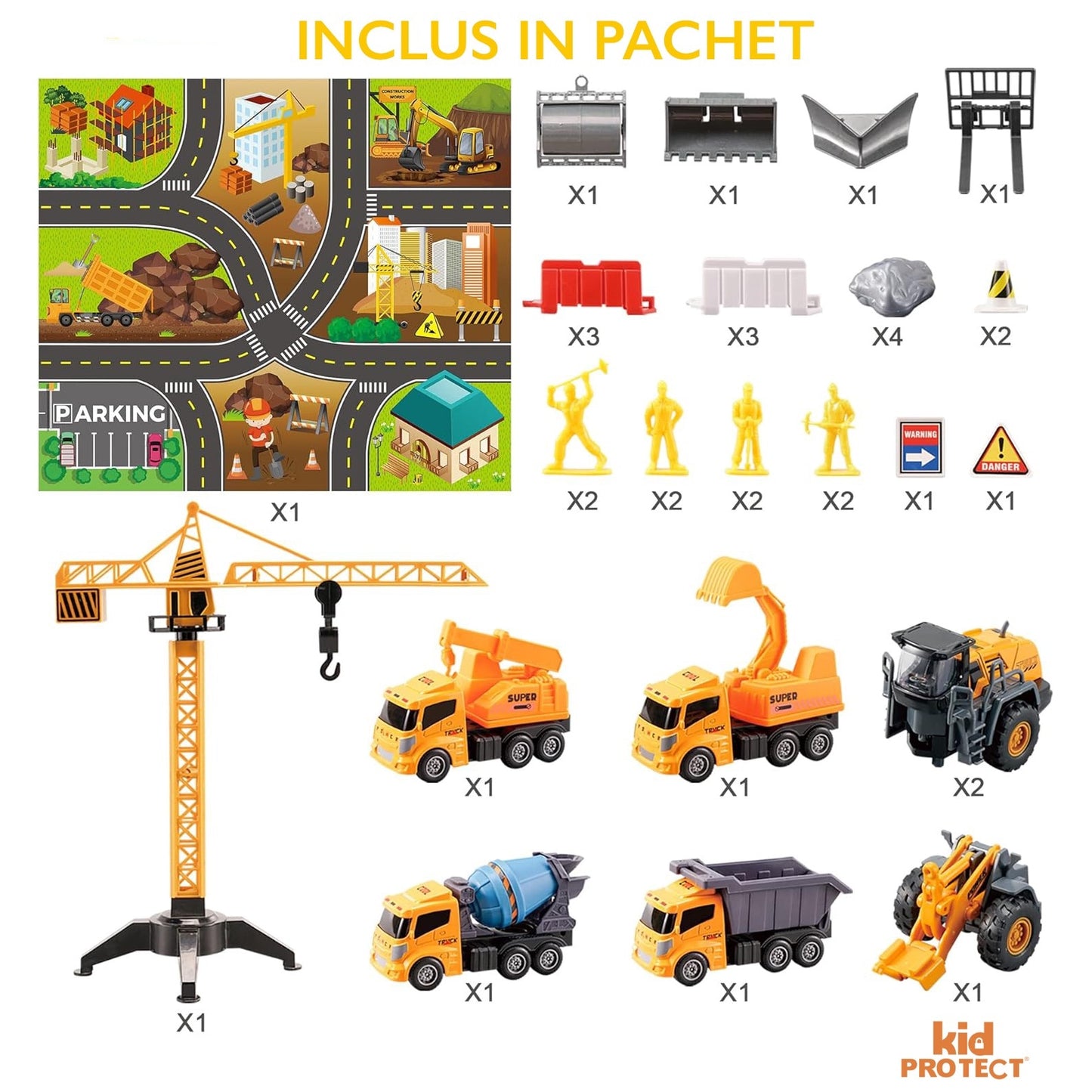 Set De Constructie Copii KidProtect® Busy Builders, Galben