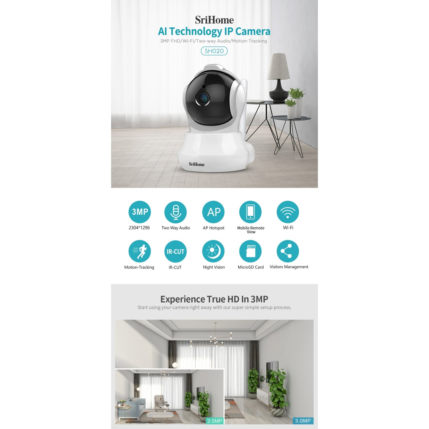 Camera de supraveghere WIFI Sricam™ SH020 Smart