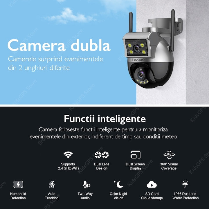 Camera de supraveghere dubla WIFI Loosafe® DC80 Plus+ Hawk