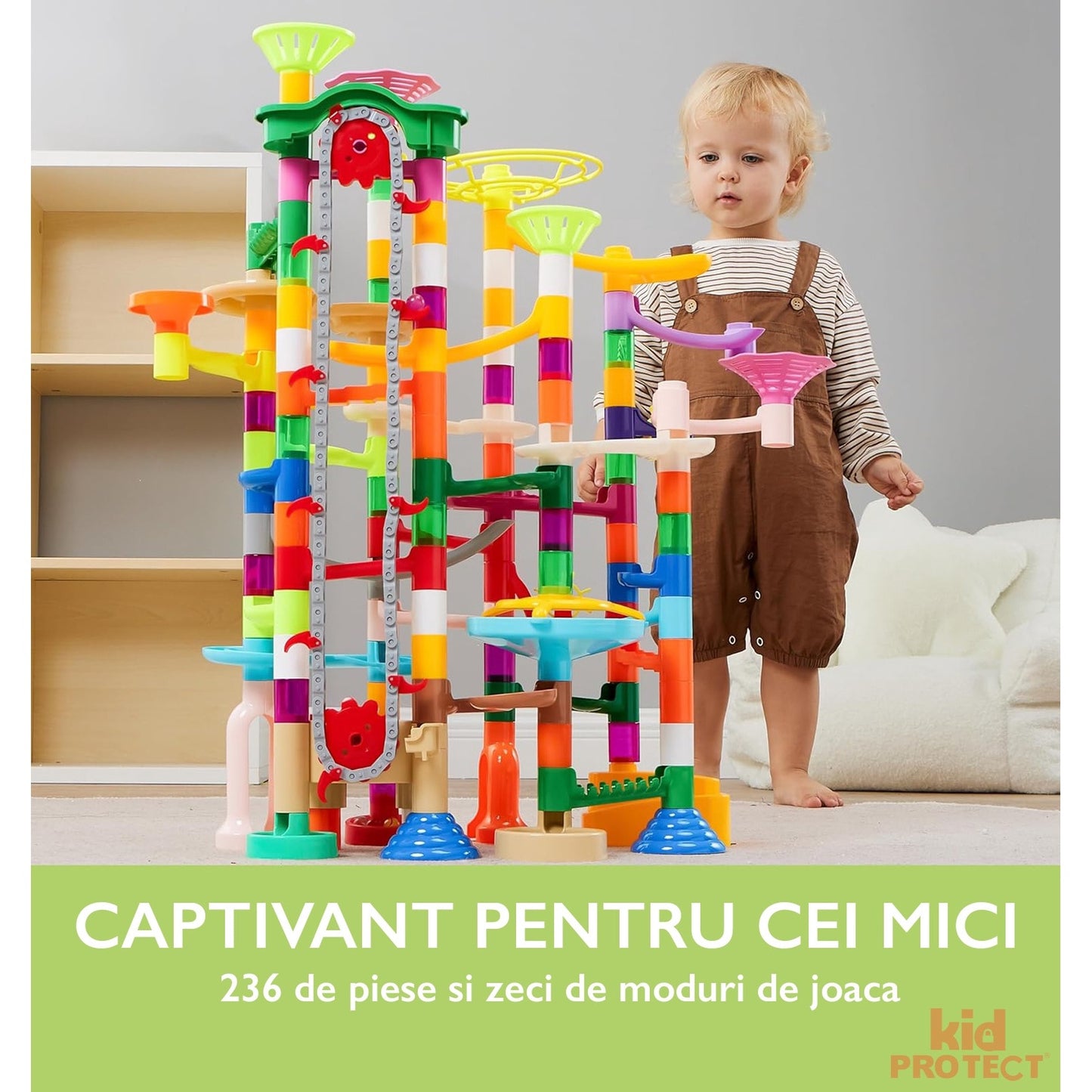 Set de Constructie cu Bile de Sticla Kidprotect® Marble SphereCraft, 236 de Piese