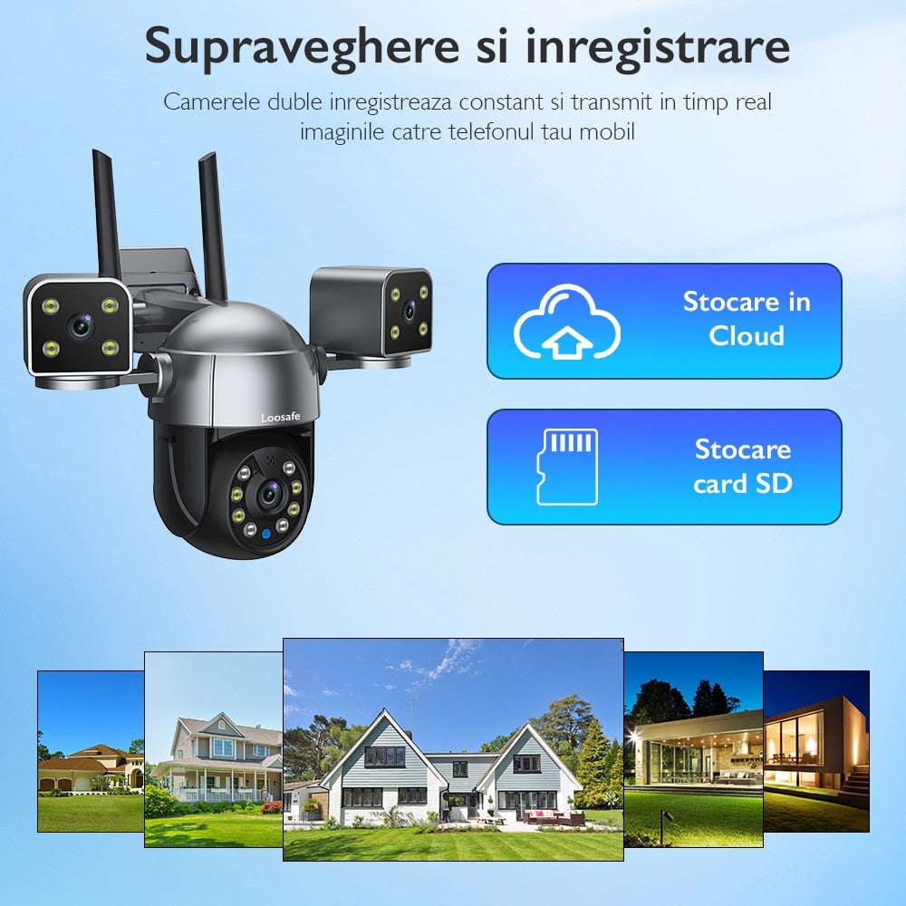 Camera De Supraveghere Video CCTV Tripla WIFI Loosafe® TriShield Cam