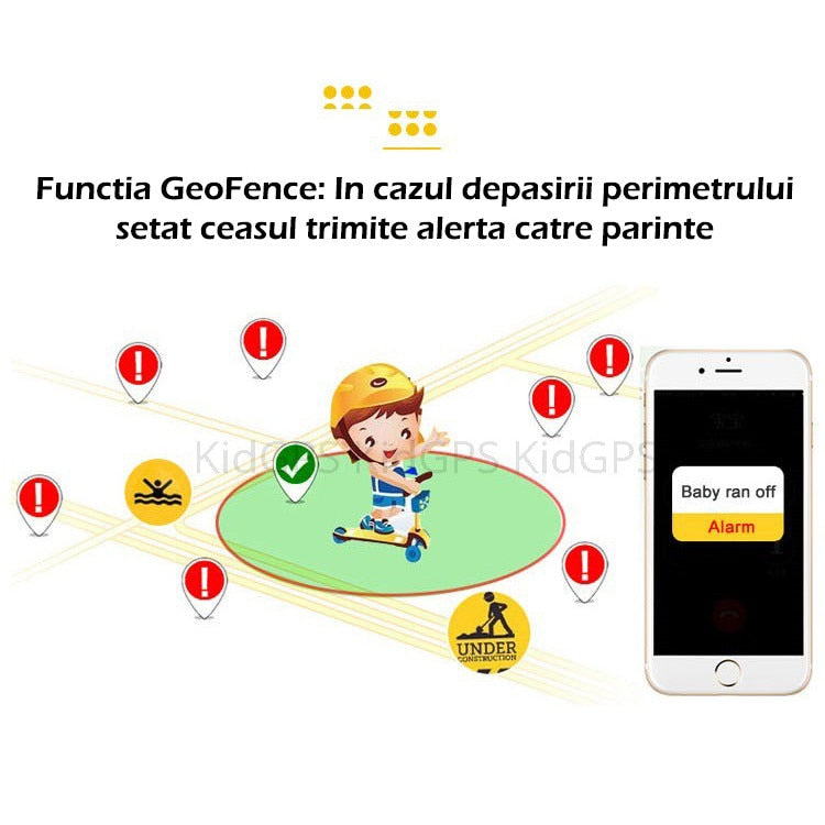 Ceas smartwatch GPS copii Techone™ GW100 Touch, Negru