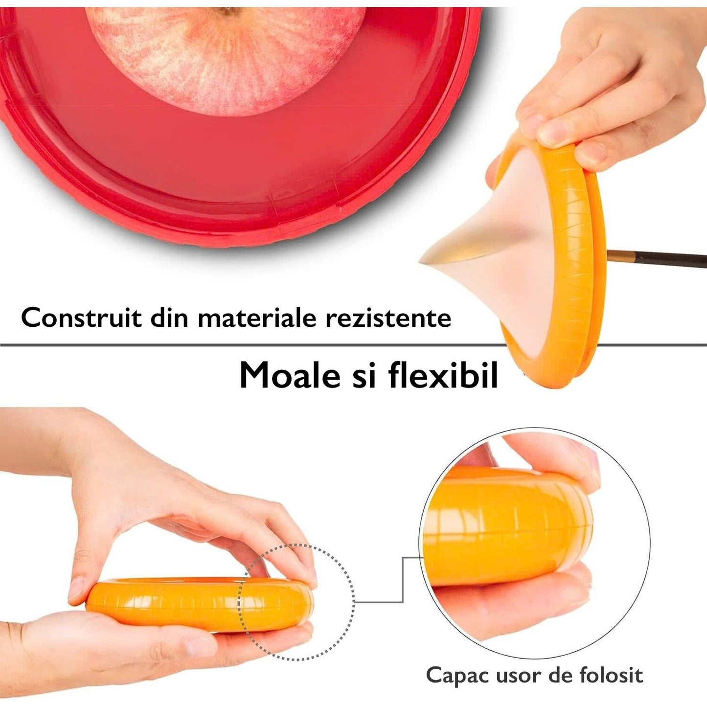 Set 4 Recipente Alimente cu Capac Din Silicon KD Home® Silly Cup Pentru Depozitare