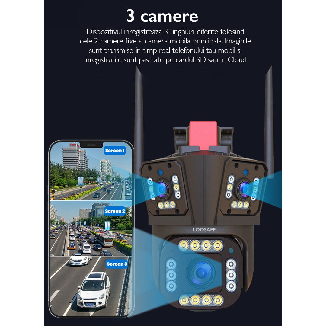 Camera de Supraveghere Tripla WIFI Loosafe® P30 Pro