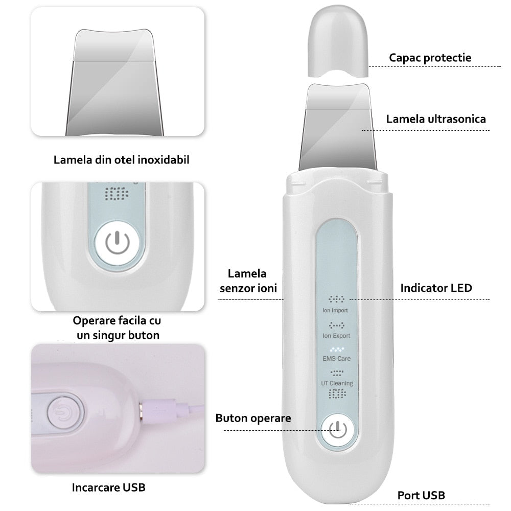 Aparat de curatare faciala cu ultrasunete, Horigen™ Ultrasonic Cleaner
