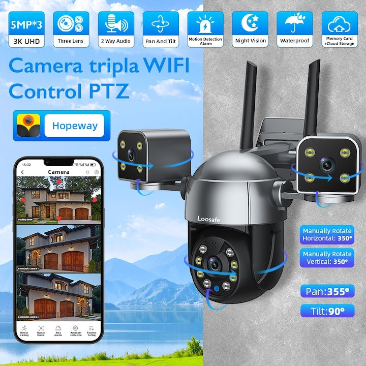 Camera De Supraveghere Video CCTV Tripla WIFI Loosafe® TriShield Cam