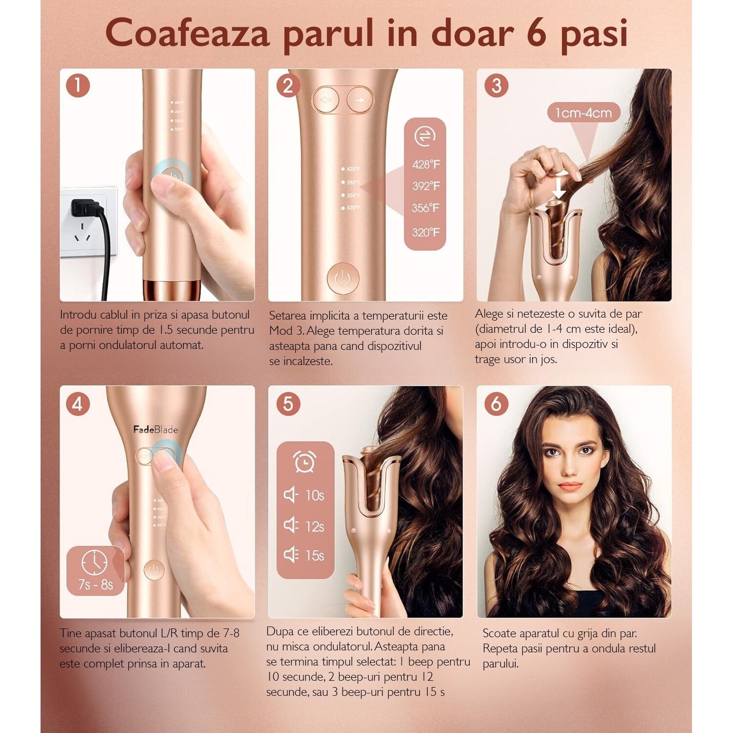Ondulator Automat Par FadeBlade® CurlMaster Pro, Gold