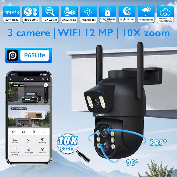 Camera De Supraveghere Video CCTV Tripla WIFI Loosafe® ZoomDuo Pro