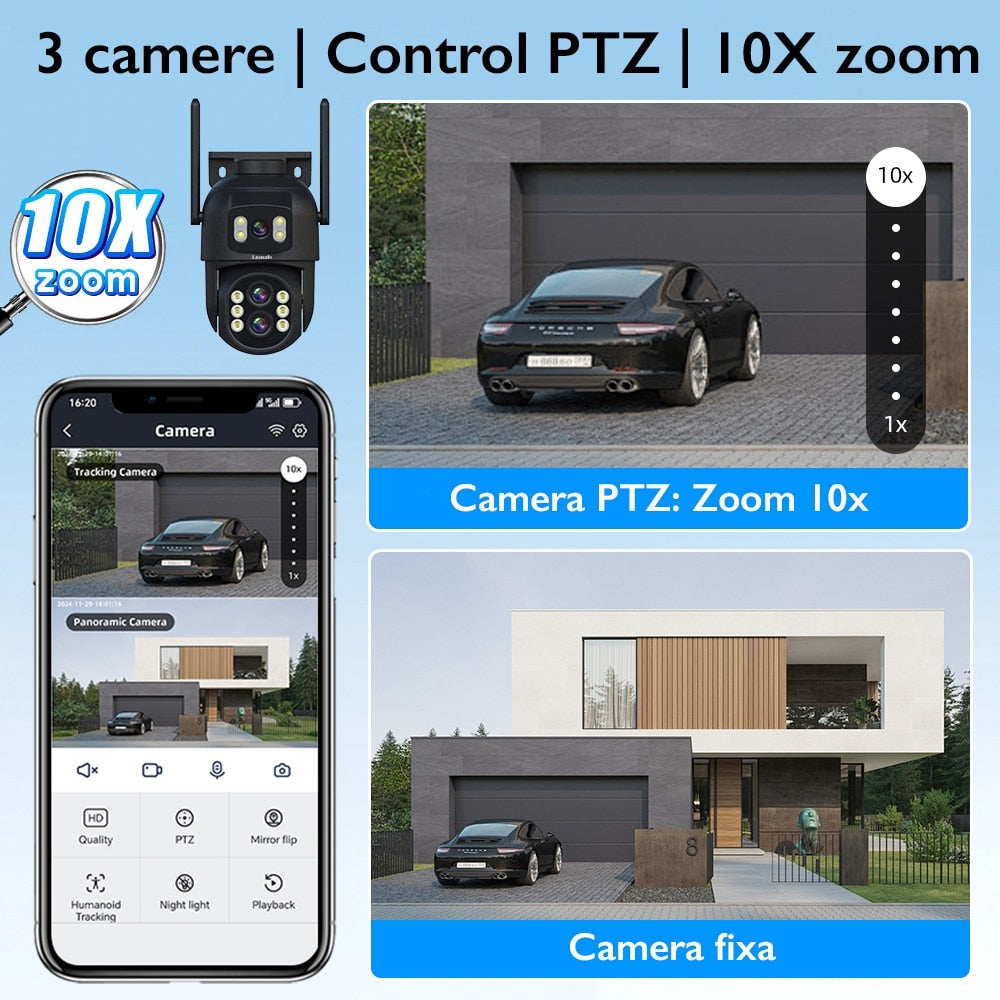 Camera De Supraveghere Video CCTV Tripla WIFI Loosafe® ZoomDuo Pro