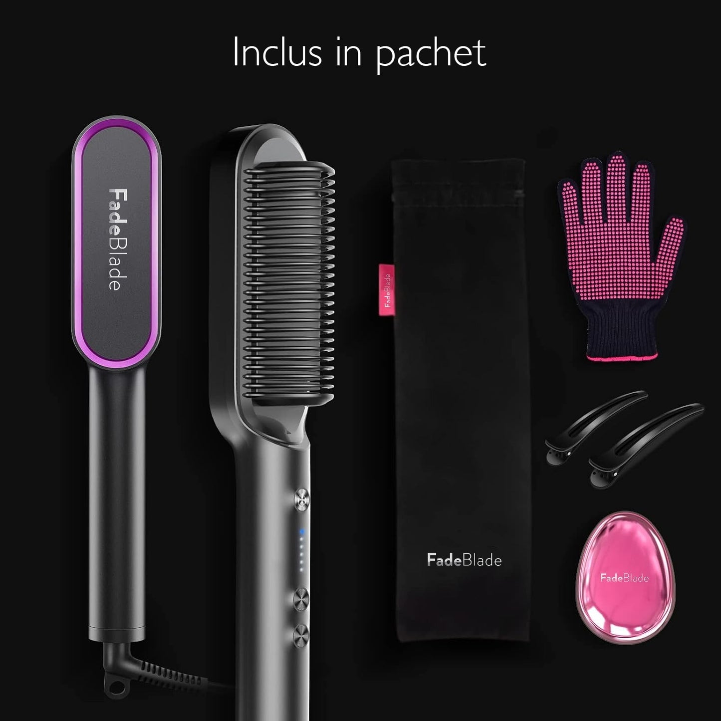 Perie Pentru Indreptat Parul 2 in 1 FadeBlade® Glide & Glow, Negru