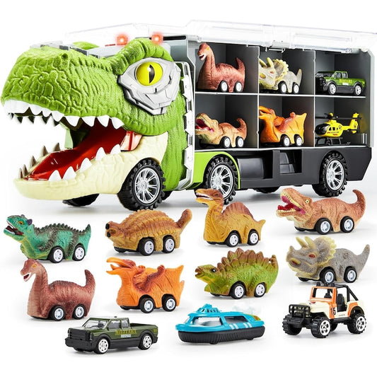 Set Camion Tit De Jucarie Pentru Copii Transport, KidProtect® DinoHaul Car Carrier, 3 ani+