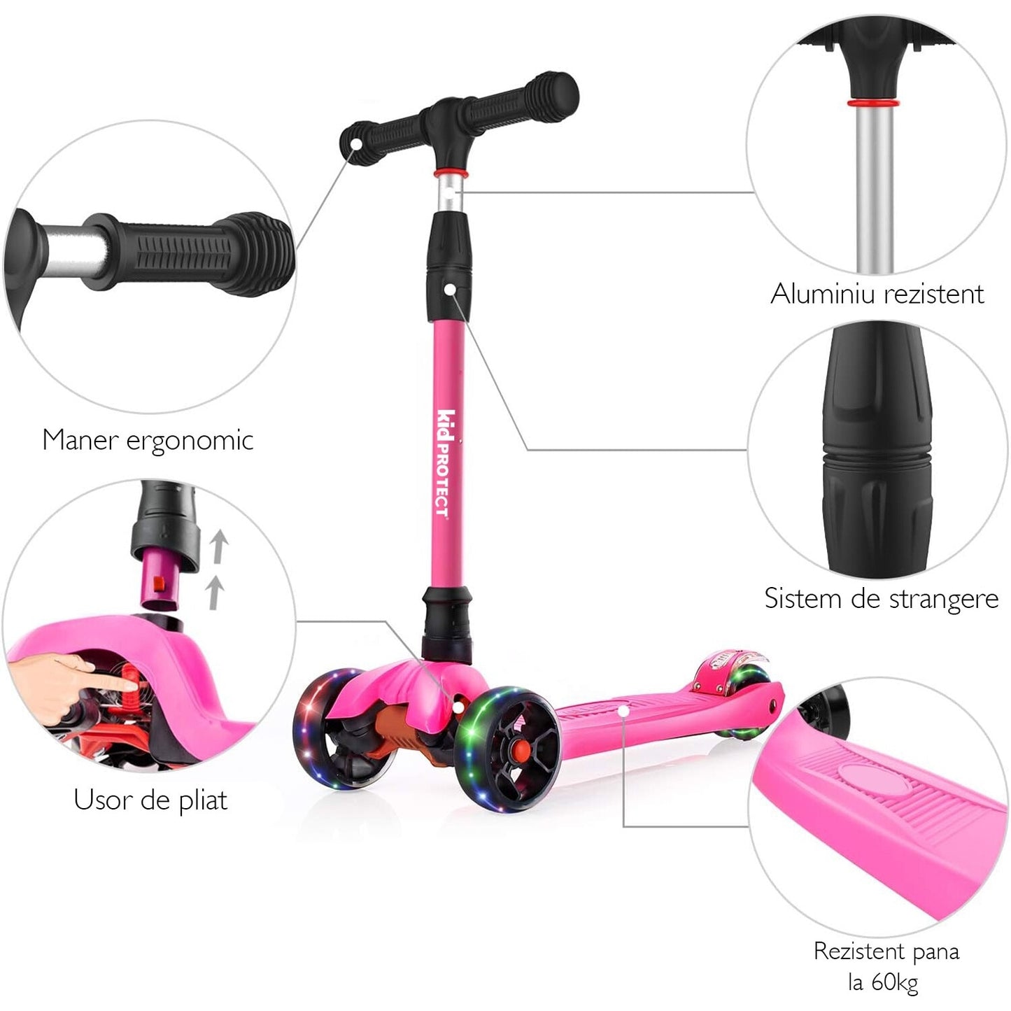 Trotineta Copii KidProtect® KidGlider, Roz