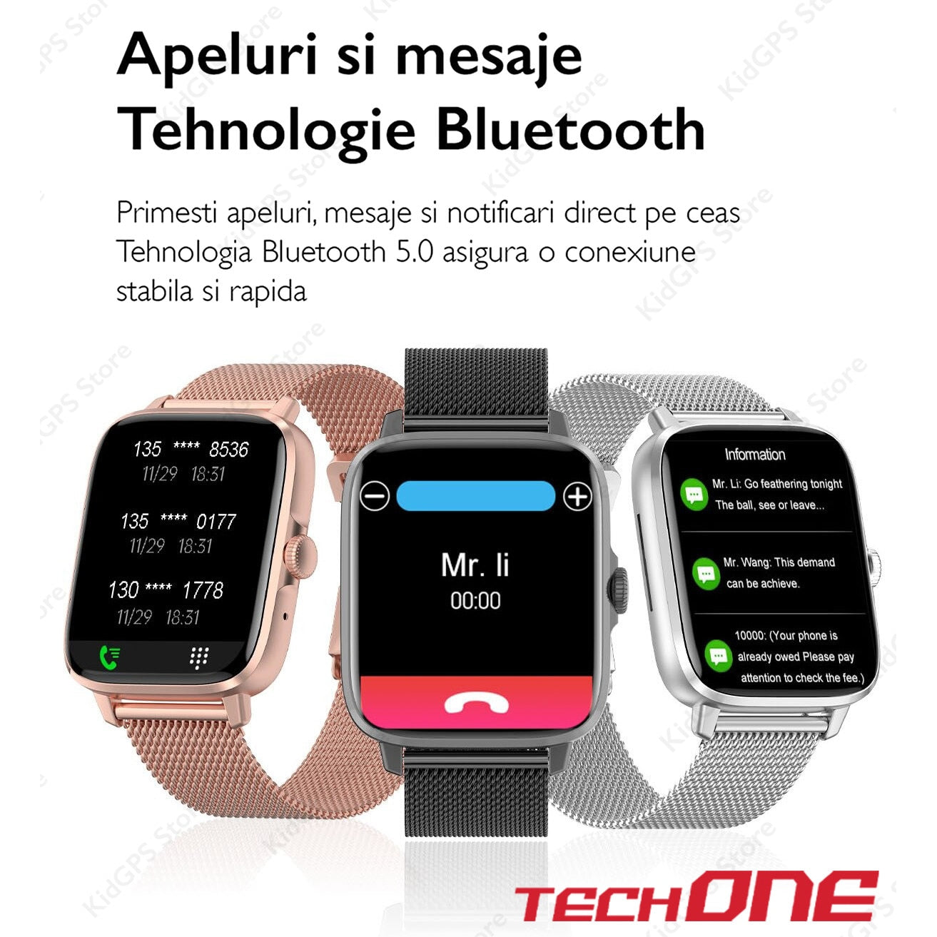Ceas smartwatch femei TechONE® DT102, Gold