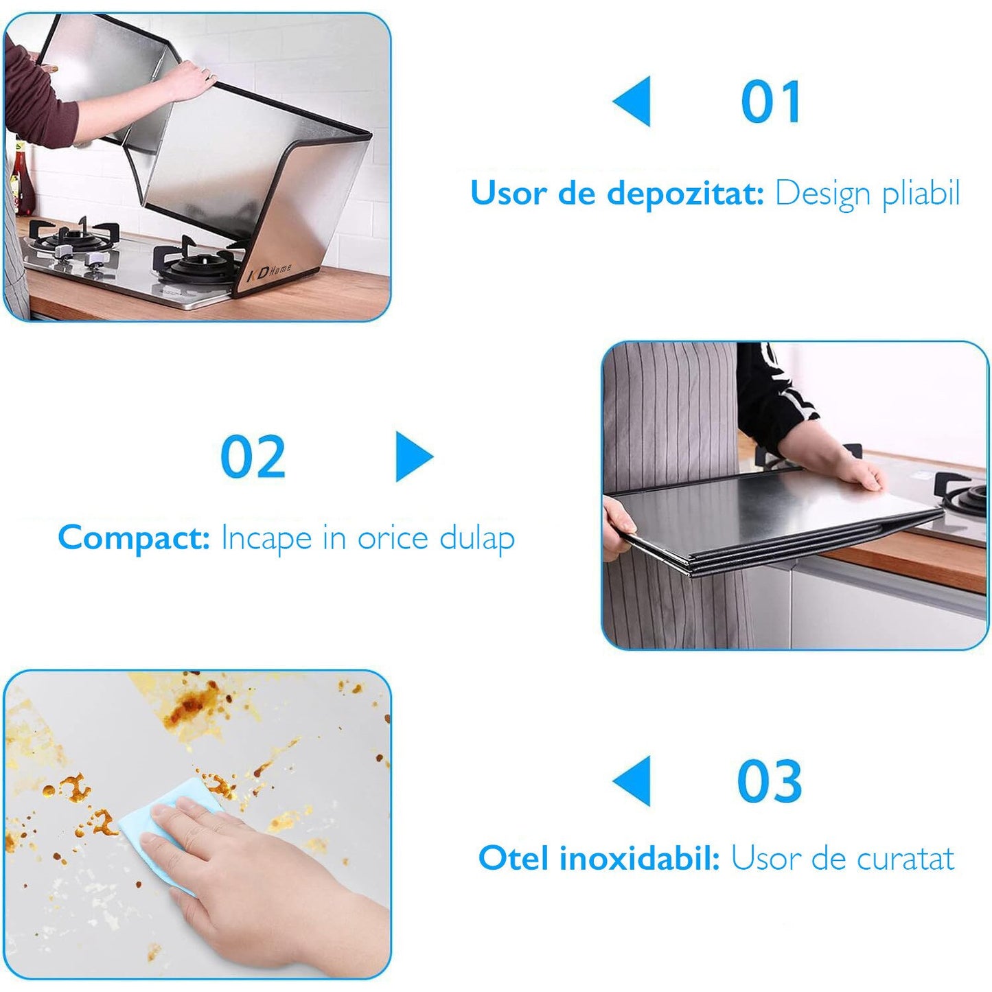 Placa de Protectie Aragaz Anti-Stropi Ulei Dubla KD Home® SplatterShield Pro, Argintiu